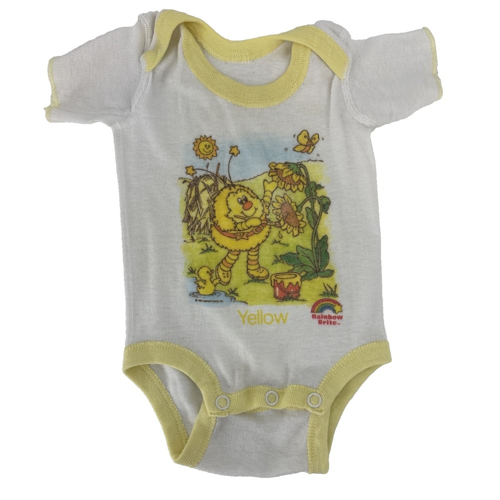 1984 VTG Rainbow Brite Outfit‎ 0-3m One Piece Stretchy Baby Snap Bodysuit Yellow